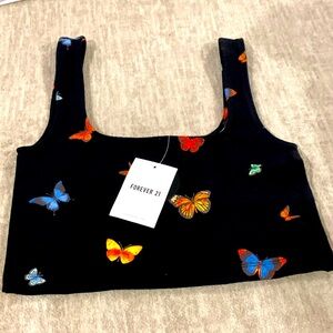 Women, small cropped tank top with butterflies